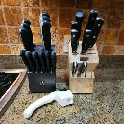 (2) Knife Set In Blocks, JA Henckels Intl & Chicago Cutlery, Sharpener 