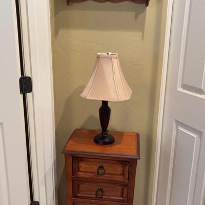 Metal Table Lamp w/Fabric Shade, Wooden Side Table w/3 Drawers, Cubby Shelf w/Hooks
