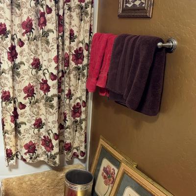 Floral Bathroom Decor - Shower Curtain, Prints, Wastebasket, Tissue Holder, Rugs, Towels