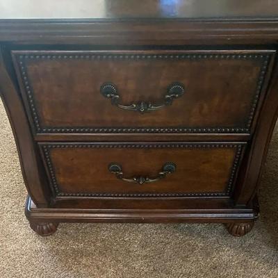 Dark Wood End Side Table with 2 Drawers & Lamp with Red Bead Drape - Accessories For The Living Room