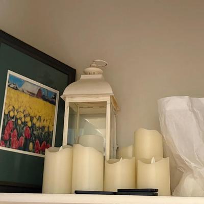 Framed Tulip Print, Lantern, Flameless Candles, Votive Candles