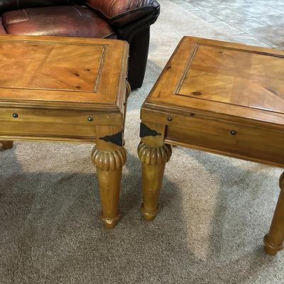 Set of 2 - Tuscan Style Accent Table with Metal Trim Pieces