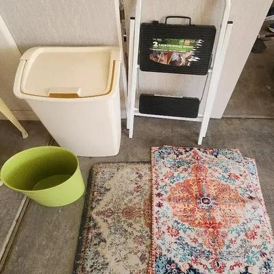 Kitchen Necessities - Small Step Ladder, Trash Cans, Cute Rugs