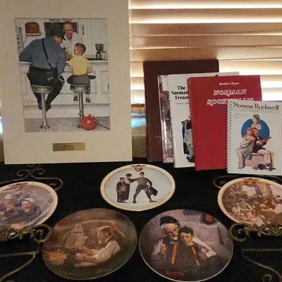 Norman Rockwell Treasury- (5) Decorative Plates, Books, And a Print