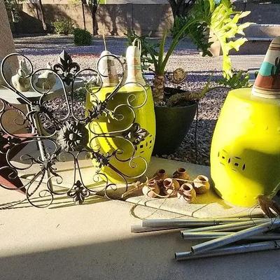 Outside Decor - 2 Green Plant & Planters, Small Glass Table,  Wall Decor, Windchimes