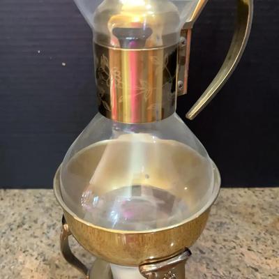 Glass & Ornate Metal Tea Kettle With Stand - 2 Pieces & Top