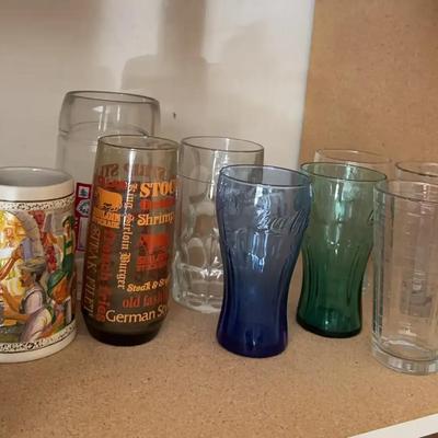 Collectible Glassware - Oktoberfest Stein, Budweiser, Coca Cola Clear and Colored Drinking Glasses