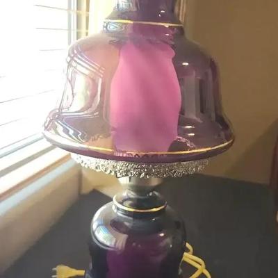 Vintage Red Glass "Gone with the Wind" Style Hurricane or Parlor Lamp