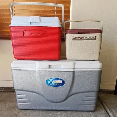 Camping Coolers (3), Various Sizes, Rubbermaid & Coleman