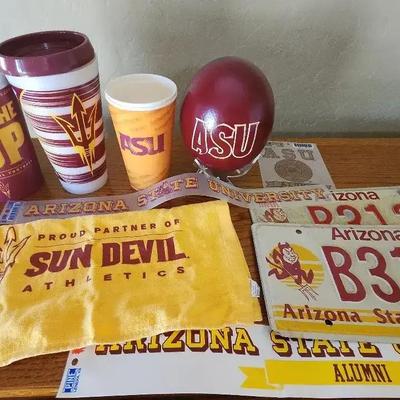 Arizona State University ASU Collection, Cups, Towel, Stickers, Old License Plates, Egg Memorabilia