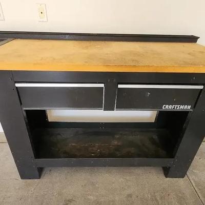 Craftsman Work Table, 61" Wide, Wood Top, 2 Drawers