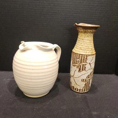 Vintage Strehla Keramik Vase from East Germany, And Ceramic Ribbed Pitcher