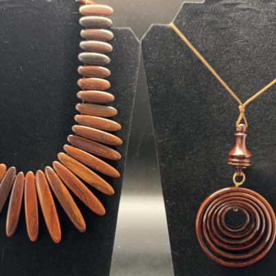 Polished Wood Statement Necklaces
