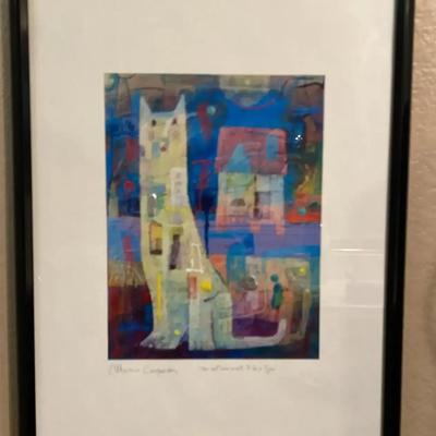 Framed Print Art - Cat Against an Abstract Background - Multicolor with Black Frame