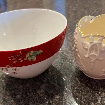 Holiday Entertaining - Lenox Winter Song Bowl & Merry Lights Candler Holder