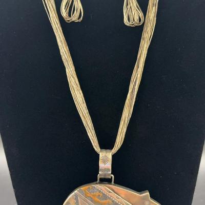 T. Singer Multi-Strand “Liquid Silver” Style Necklace & Dangle Earrings + Navajo Bear Pendant