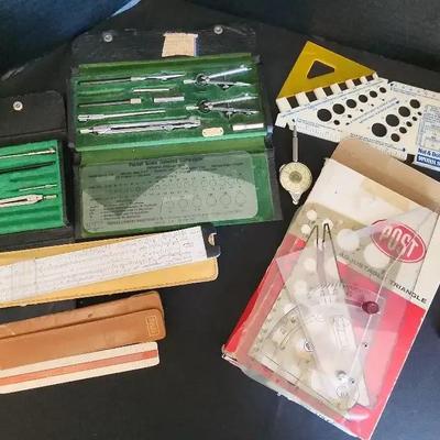 Vintage Flight Planning Training -  Tools, Triangle, Rulers, Mini AM / VHF Radio