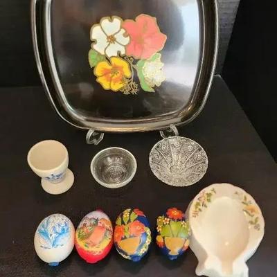 Pretty Decorative Things - Little Glass Fruit, Decorated Eggs, Small Glass Bowls, Plate 