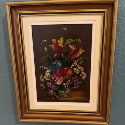 Beautiful Art Framed Painting Of Floral Vase - Brown, Blue & Burgundy Picture