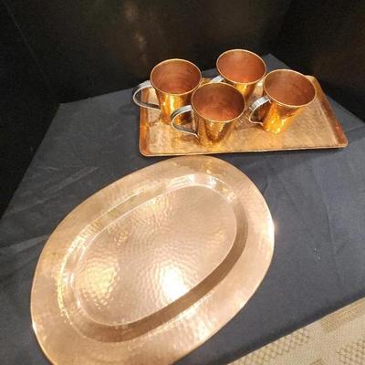 Hammered Copper Serving Platters, And Mugs