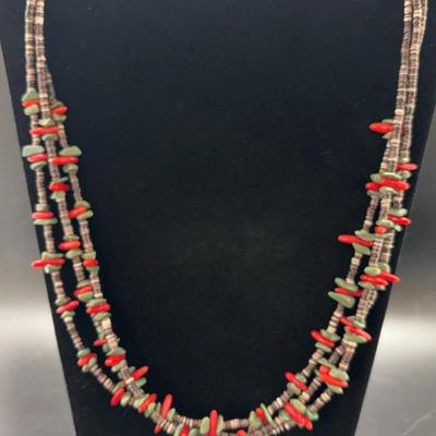 Native American Multi-Strand Beaded Necklace & Dangle Earrings 