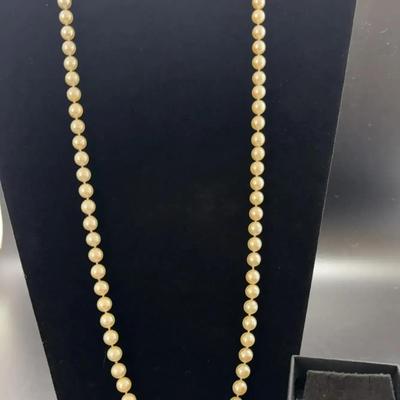 Vintage Faux Pearl Necklace with Filigree Box Clasp + Stud Earrings