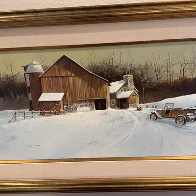 George Molnar “Almost Abandoned” Winter Brown Barn Painting In Gold Frame Art Picture 