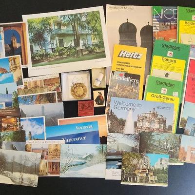 Vintage Travel Memorabilia, European, North American, Postcards, Maps, Coin, Matchbooks