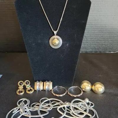 Statement Jewelry - Several 14K Gold & Silver Earrings & Necklaces