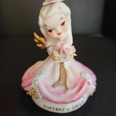 Vintage Lefton Tuesday's Child Angel Figurine, 4-1/2" tall