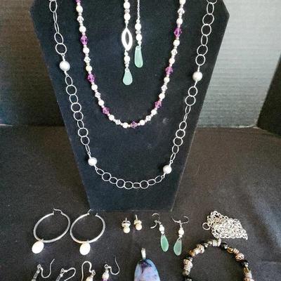 Earrings, Necklaces, Bracelet, Purples, Faux Pearl, Stone Pendants 