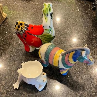 Turov Handpainted Ceramic Horse, Pottery Zebra, Fitz & Floyd Frog