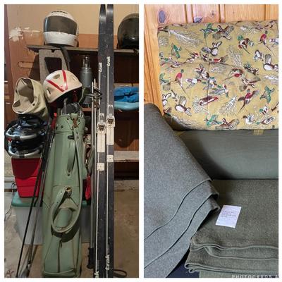 Vintage Sporting Goods, Golf Bag, and Military/Camp Blankets & Sleeping Bags Lot 