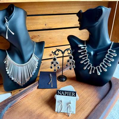 Silver-tone Droplets; Liz Cailborne & Costume Jewelry 