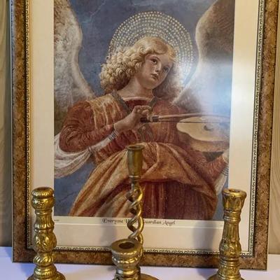 “Everyone Has A Guardian Angel” Framed Art Print & Candlesticks