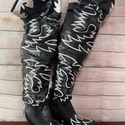 Cape Robbin Kelsey-21 Black & White Cowgirl Women Boot, Over The Knee Western Thigh High Boots 