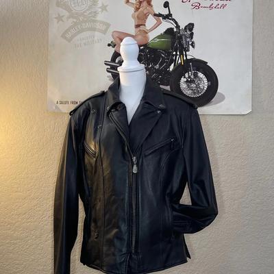 Harley Chic: Women's Harley-Davidson Black Leather Biker Jacket with Studs & Embroidery 