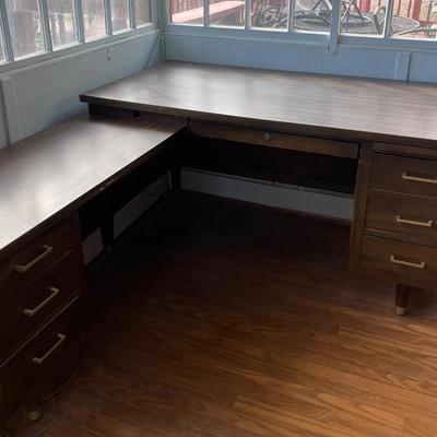 Vintage L-Shaped Corner Desk & Matching File Cabinet Unit