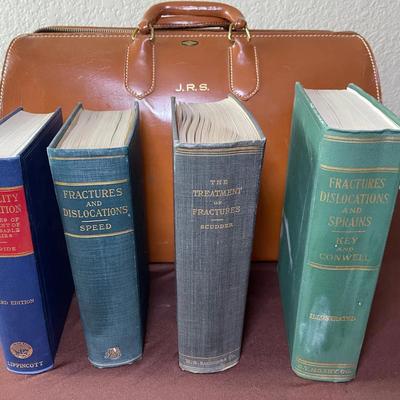 Orthopedic Specialist: Vintage Medical Leather Doctor's Bag & Four Antique Orthopedic Texts