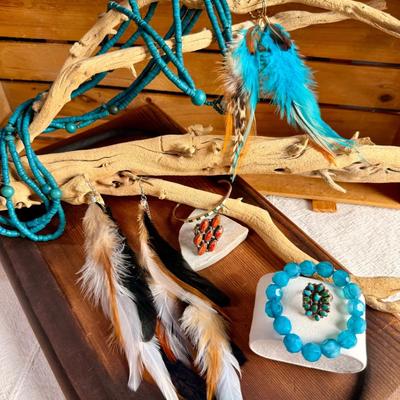 Feathery Flare: Beaded Necklaces, Feather Earrings, Sterling Silver Rings, & Bracelets