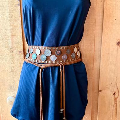 Retro 1970s Suede Coin Belt - Boho Chic with a Touch of Disco Glam