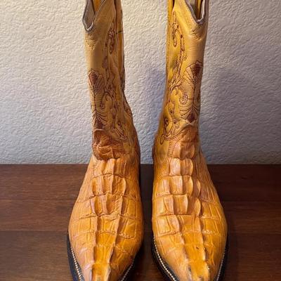 Vintage Fox Mid-Calf Yellow Orange Crocodile Boots