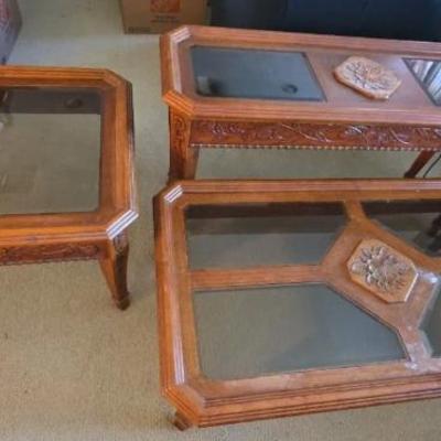 EAT378 - Trio of Matching Glass Topped Tables 