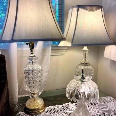 EAT071- Pair of Crystal Cut Glass Lamps! Working Great! 
