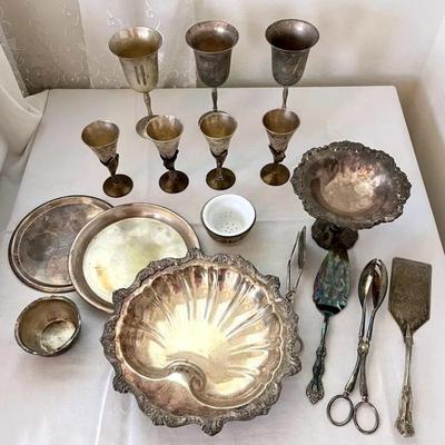 EAT076- Silver Plated Wine Glass & Serving Platters 