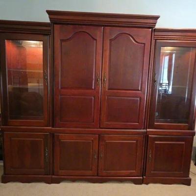 EAT162 - Three Piece Entertainment Center w/Lighting, Adjustable Shelves, Drawers