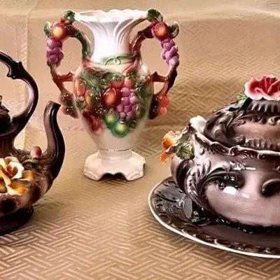 EAT077- Vintage Capodimonte Floral Ceramic Serving Ware