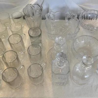 EAT045 - Large Lot of Vintage Crystal Cut Glass Bowl and Drinkware