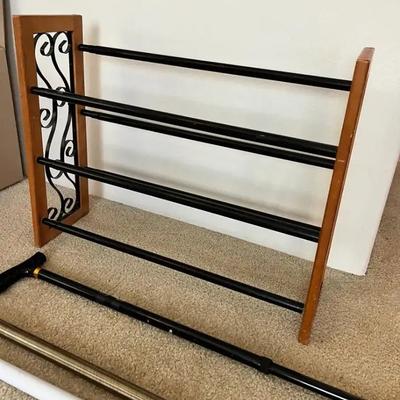 EAT111- Expanding Shoe Rack, Tropical Shower Curtain & Tension Rods 