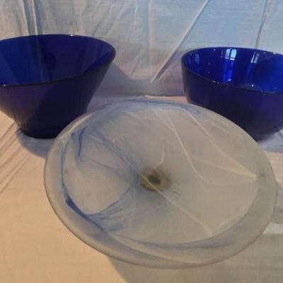 EAT187 - Vintage Cobalt Blue Bowls and Pedestal Bowl